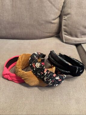 Set of Women's Knotted Headbands in Pink, Mustard, Floral & Black